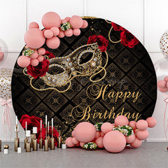 Lofaris Black Gold Mask Masquerade Round Birthday Backdrop