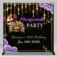 Lofaris Black Gold Masquerade Custom Name Birthday Backdrop