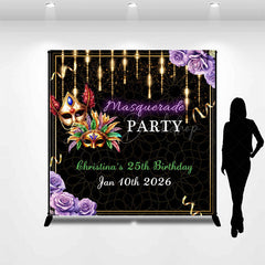 Lofaris Black Gold Masquerade Custom Name Birthday Backdrop