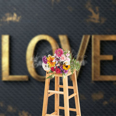 Lofaris Black Gold Pattern Love Valentines Day Backdrop