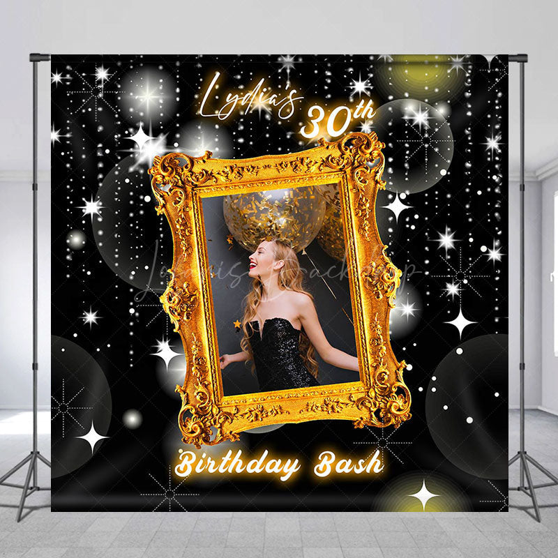 Lofaris Black Gold Photo Frame Custom Name Birthday Backdrop