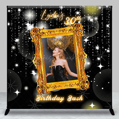 Lofaris Black Gold Photo Frame Custom Name Birthday Backdrop