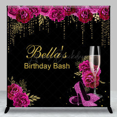 Lofaris Black Gold Purple Rose Custom Name Birthday Backdrop