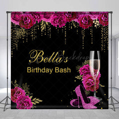 Lofaris Black Gold Purple Rose Custom Name Birthday Backdrop