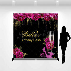 Lofaris Black Gold Purple Rose Custom Name Birthday Backdrop