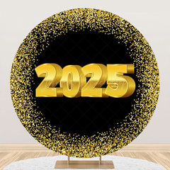 Lofaris Black Gold Sparkle 2025 Round Graduation Backdrop