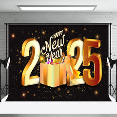 Lofaris Black Gold Sparkle Gift Box 2025 New Year Backdrop