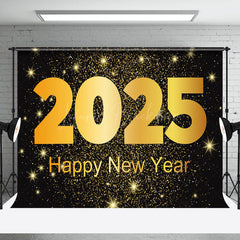 Lofaris Black Gold Star Sparkle 2025 Happy New Year Backdrop