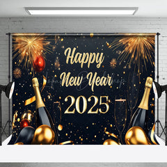 Lofaris Black Gold Wine Bottle Ribbon Happy New Year Backdrop