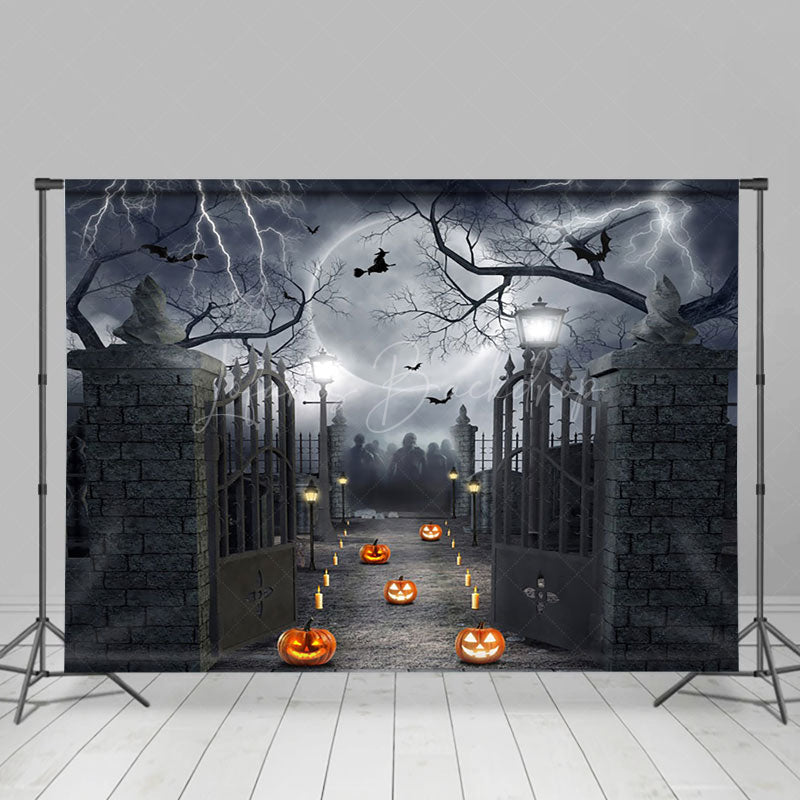 Lofaris Black Gray Night Lightning Witch Halloween Backdrop