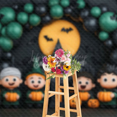 Lofaris Black Green Balloon Castle Pumpkin Halloween Backdrop