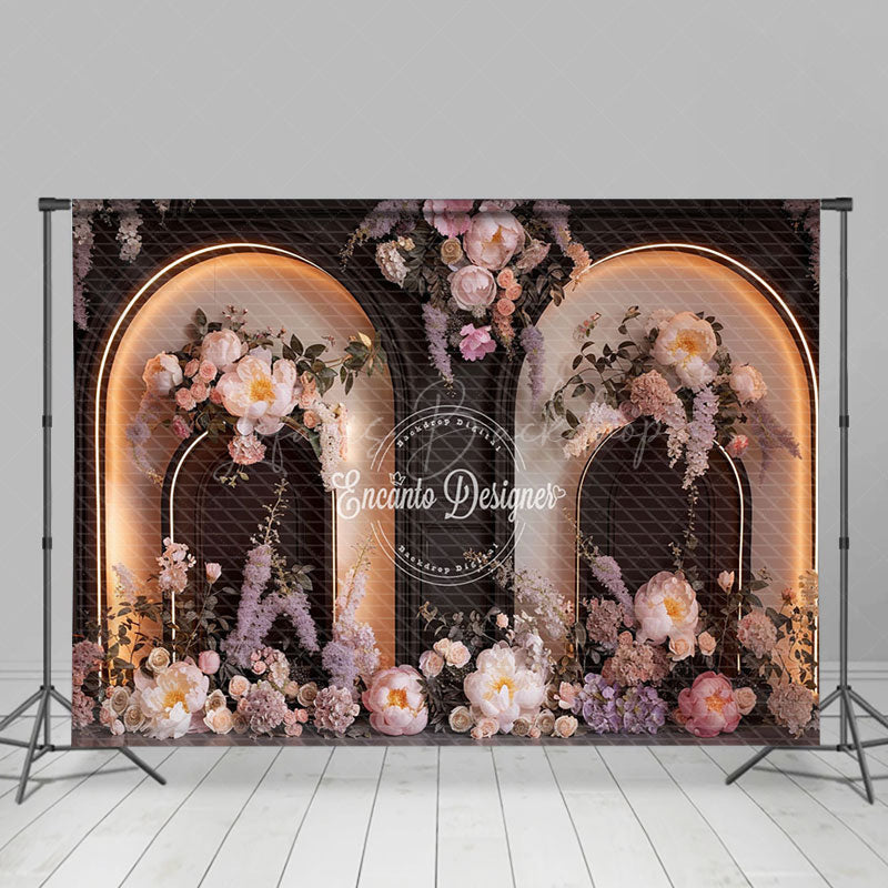 Lofaris Black Lighted Arch Wall Floral Wedding Photo Backdrop