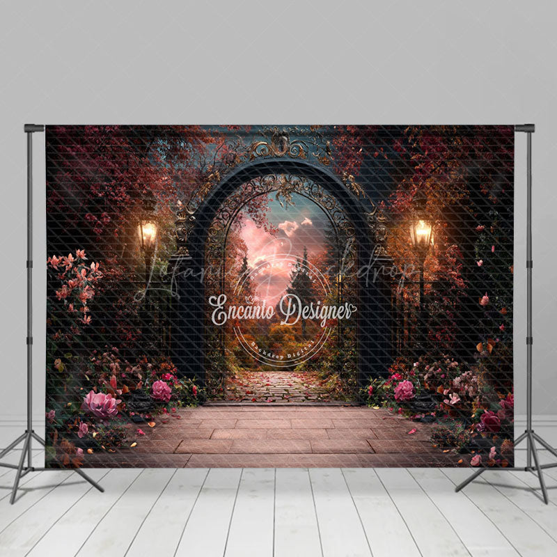 Lofaris Black Luxury Gate Floral Plant Wedding Photo Backdrop