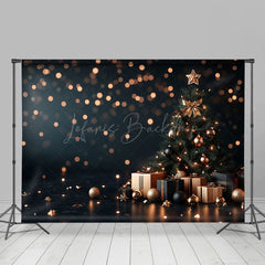 Lofaris Black Marble Floor Bokeh Christmas Room Set Backdrop