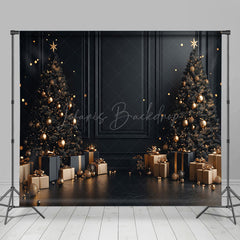 Lofaris Black Marble Floor Bokeh Christmas Room Set Backdrop