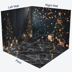 Lofaris Black Marble Floor Bokeh Christmas Room Set Backdrop