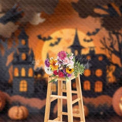 Lofaris Black Orange Pumpkin Castle Halloween Photo Backdrop