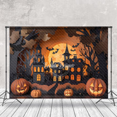 Lofaris Black Orange Pumpkin Castle Halloween Photo Backdrop