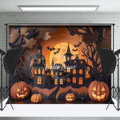 Lofaris Black Orange Pumpkin Castle Halloween Photo Backdrop