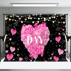 Lofaris Black Pink Heart Light Galentines Day Party Backdrop