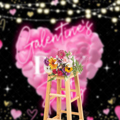 Lofaris Black Pink Heart Light Galentines Day Party Backdrop