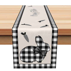 Lofaris Black Plaid Bunny Carrot Happy Easter Table Runner