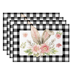 Lofaris Black Plaid Bunny Ear Floral Easter Set Of 4 Placemats