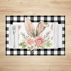 Lofaris Black Plaid Bunny Ear Floral Easter Set Of 4 Placemats