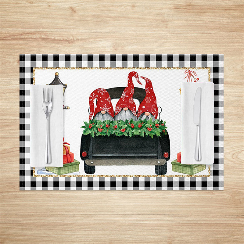 Lofaris Black Plaid Gnome Truck Christmas Set Of 4 Placemats