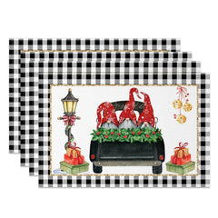 Lofaris Black Plaid Gnome Truck Christmas Set Of 4 Placemats