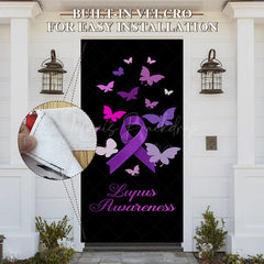 Lofaris Black Purple Butterfly Lupus Awareness Door Cover