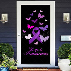 Lofaris Black Purple Butterfly Lupus Awareness Door Cover