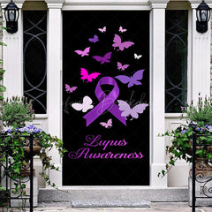 Lofaris Black Purple Butterfly Lupus Awareness Door Cover