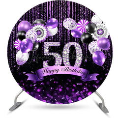 Lofaris Black Purple Glitter Bokeh Round Birthday Backdrop