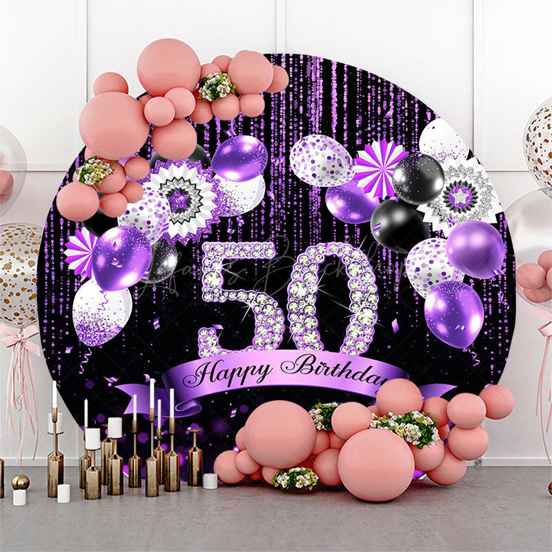 Lofaris Black Purple Glitter Bokeh Round Birthday Backdrop