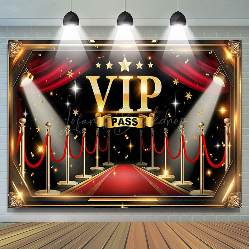 Lofaris Black Red Gold Carpet Vip Pass Birthday Backdrop