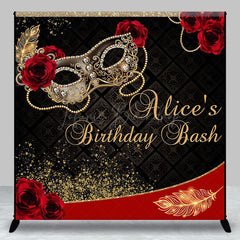 Lofaris Black Red Rose Mask Custom Name Birthday Backdrop