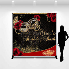 Lofaris Black Red Rose Mask Custom Name Birthday Backdrop