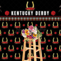 Lofaris Black Repeated Horseshoe Rose Kentucky Derby Backdrop