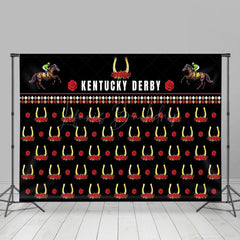 Lofaris Black Repeated Horseshoe Rose Kentucky Derby Backdrop