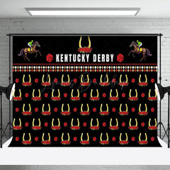 Lofaris Black Repeated Horseshoe Rose Kentucky Derby Backdrop