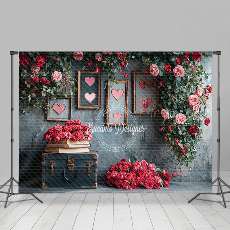 Lofaris Black Retro Wall Rose Leaves Valentines Day Backdrop