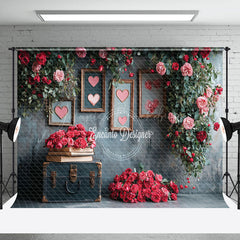 Lofaris Black Retro Wall Rose Leaves Valentines Day Backdrop