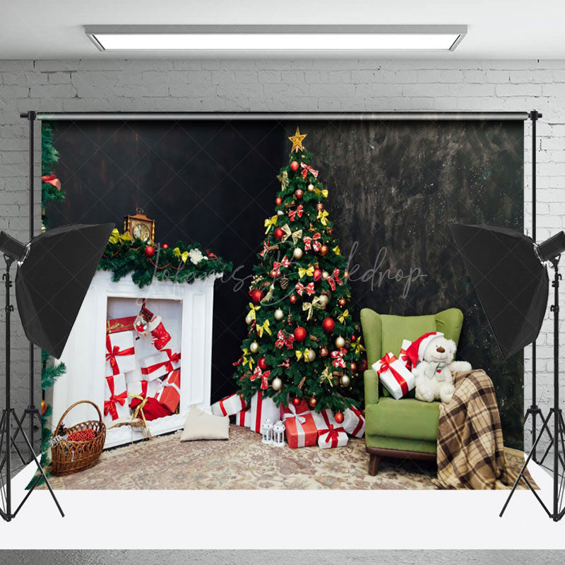 Lofaris Black Room White Fireplace Christmas Photo Backdrop