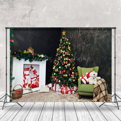 Lofaris Black Room White Fireplace Christmas Photo Backdrop