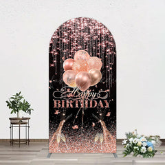 Lofaris Black Rose Gold Glitter Cheer Birthday Arch Backdrop