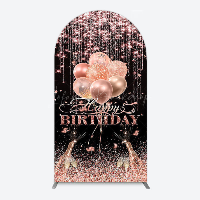 Lofaris Black Rose Gold Glitter Cheer Birthday Arch Backdrop