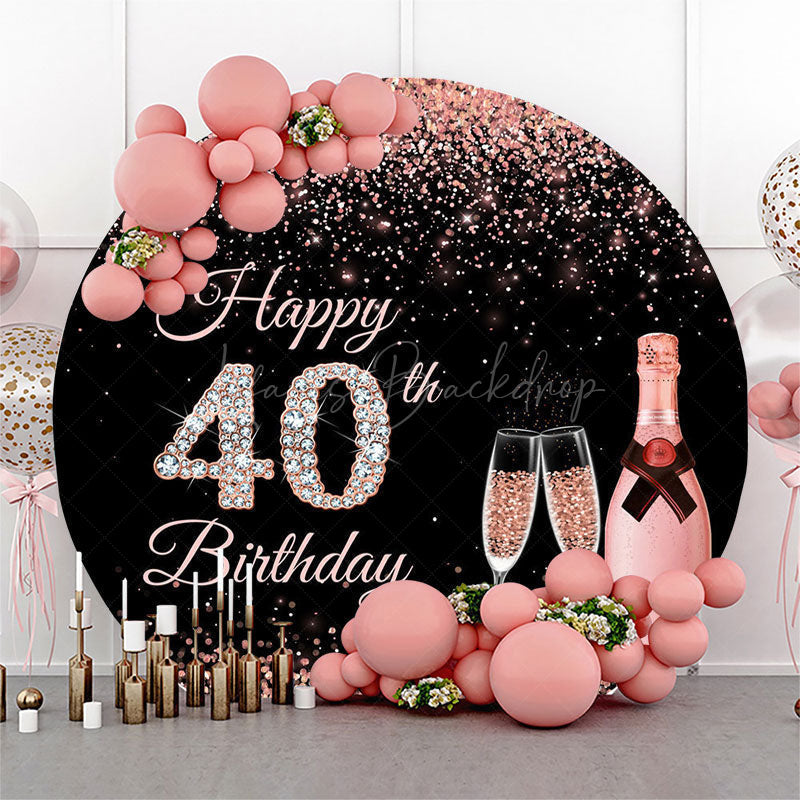 Lofaris Black Rose Gold Glitter Round 40th Birthday Backdrop