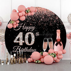 Lofaris Black Rose Gold Glitter Round 40th Birthday Backdrop