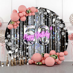 Lofaris Black Silver Diamonds Round 50th Birthday Backdrop